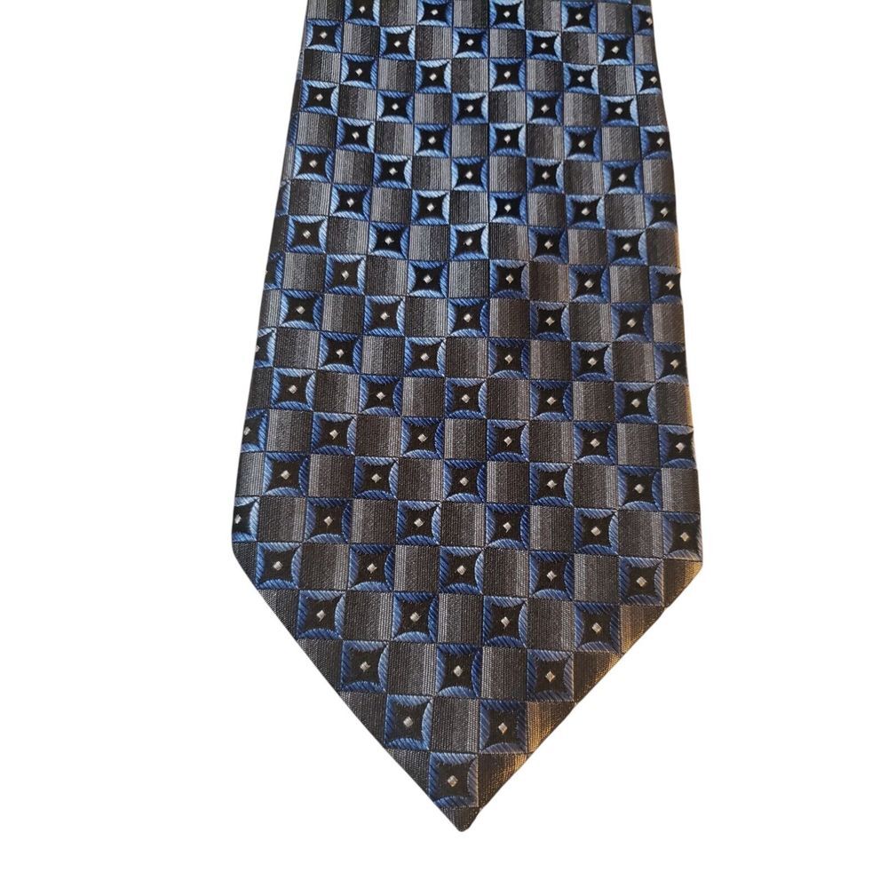 Joseph & Feiss Mens Tie Necktie Designer Luxury Silver Blue Black Geometric
